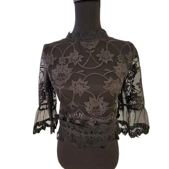 Runway Paris Black Shear Mesh See Through Ruffle Top Size Small - Picture 4 of 8